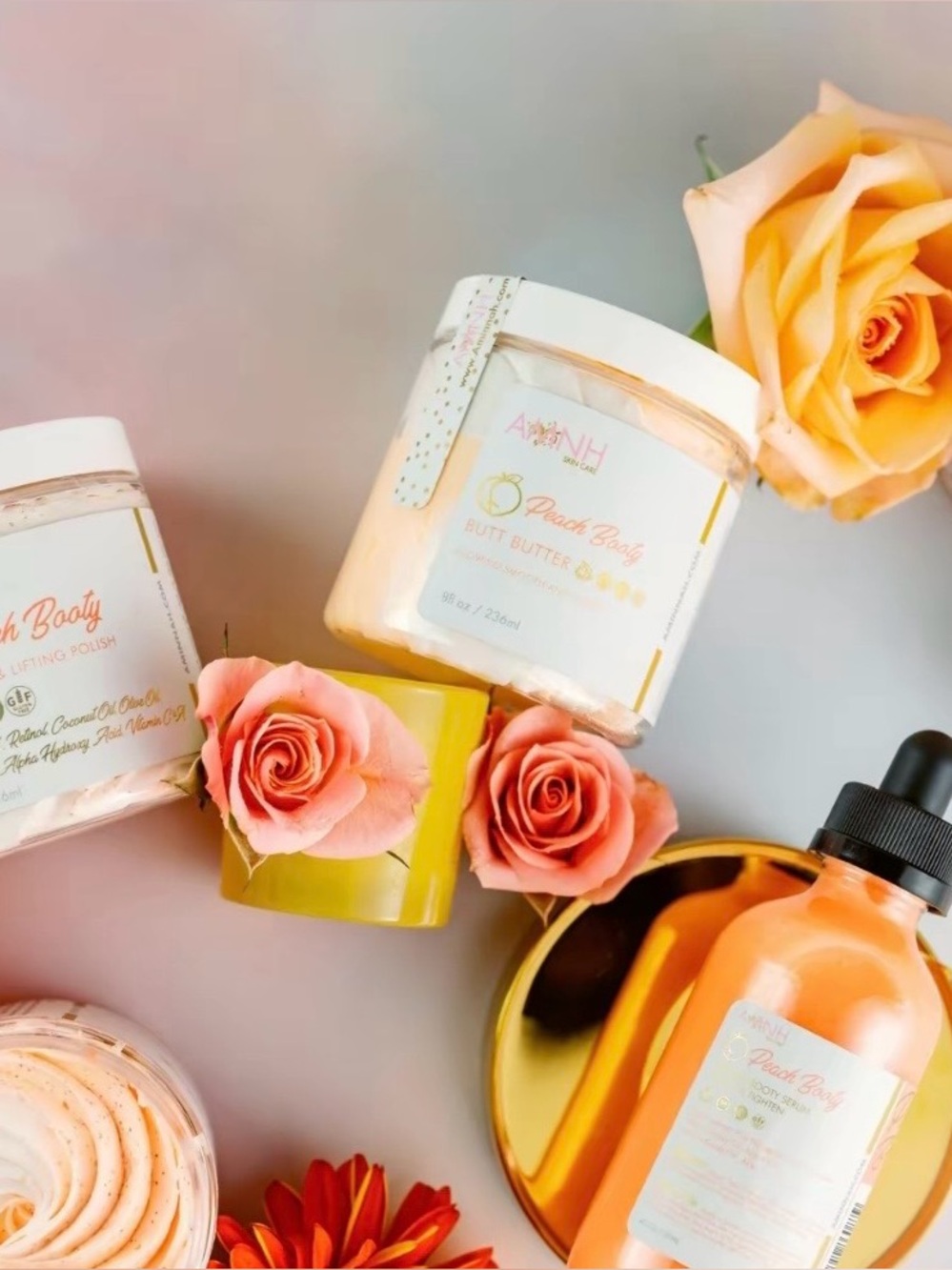 Peach Booty tightening and lifting 3 piece set body scrub,serum,butt butter